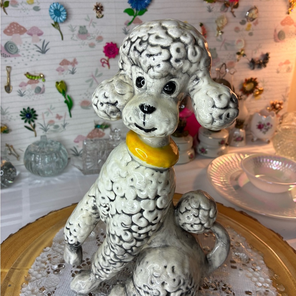 Ceramic Poodle Figurine with Yellow Collar